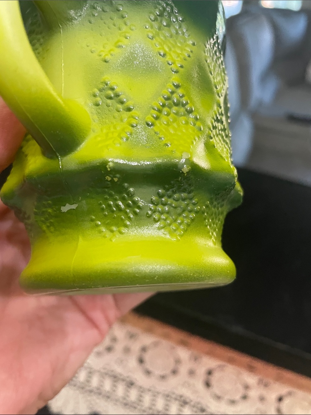 Fire King Kimberly Green Ombre Diamond Textured Glass Mugs - Set of 4 - Picture 7 of 10